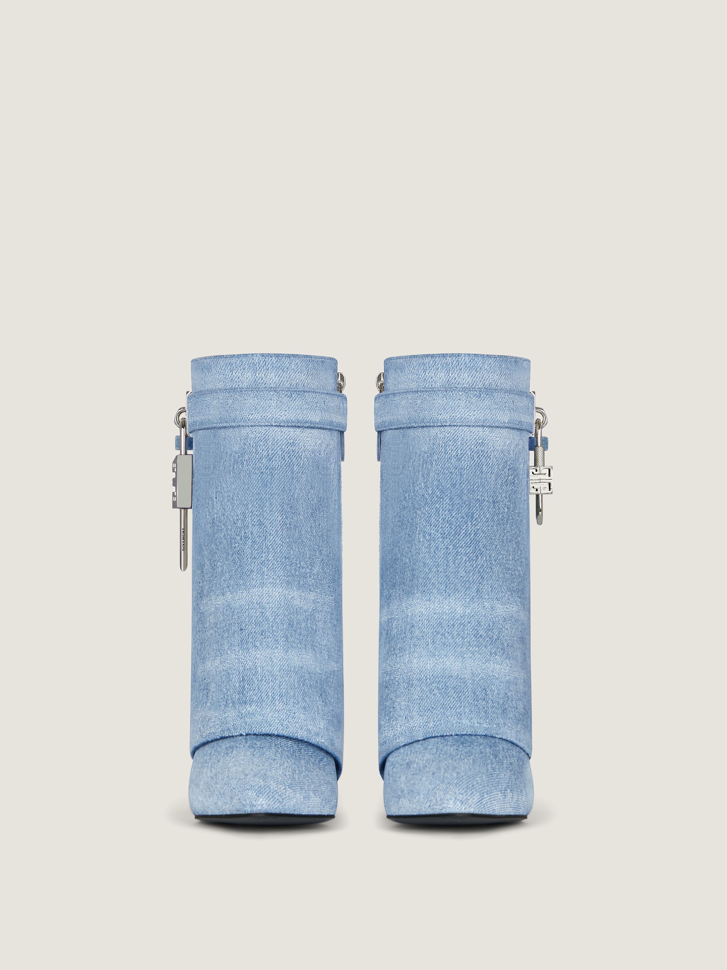 Shark Lock ankle boots in washed denim